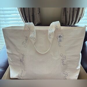 PINK Victoria's Secret White Perforated Logo Strap Tote